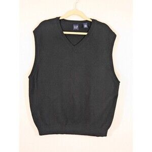 Vintage Black Gap Sweater Knit Vest 100% Cotton Men Sz 2XL Grandpacore Golf